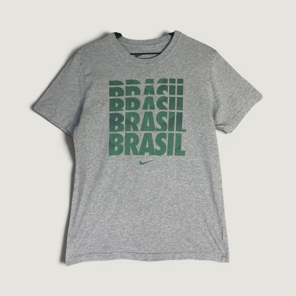 Nike Brazil Brasil Soccer T Shirt Mens Gray Green CBF Football Tee